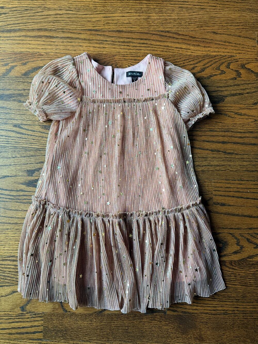 Zunie Girl's Fancy Gold Star Short Sleeve Ruffle Lined Special Occasion Dress 4
